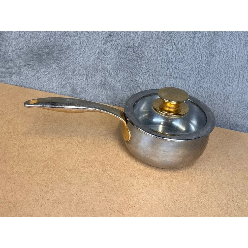 Command Performance 18/10 Stainless Steel 1QT Saucepan Gold Handle Glass Lid Pot